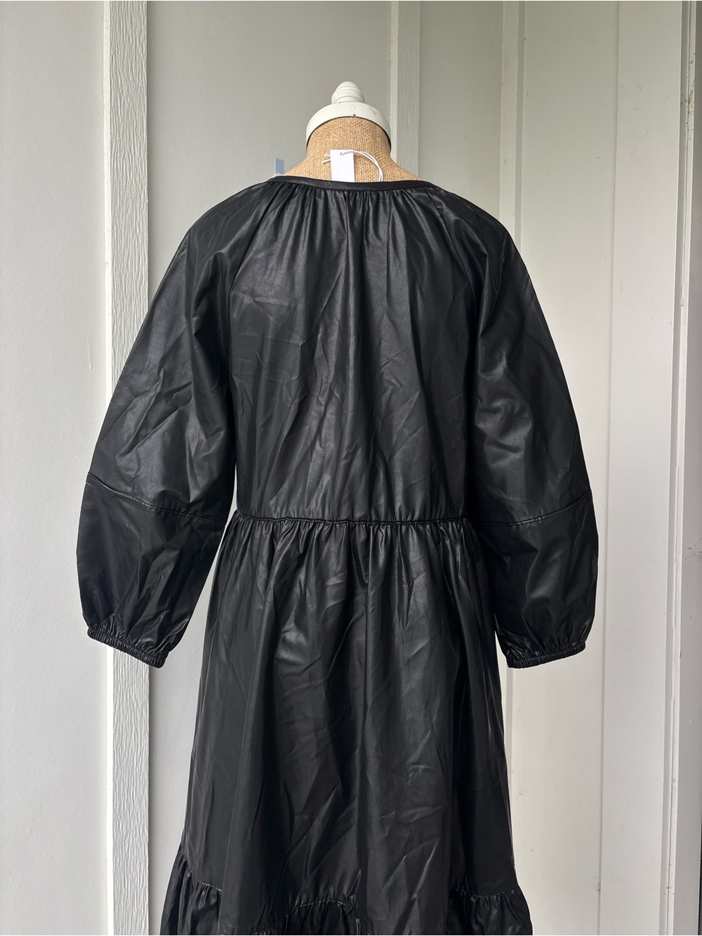 Chico’s Midi Dress Pleather Tiered Dress Black Size 6NWT - Picture 10 of 11